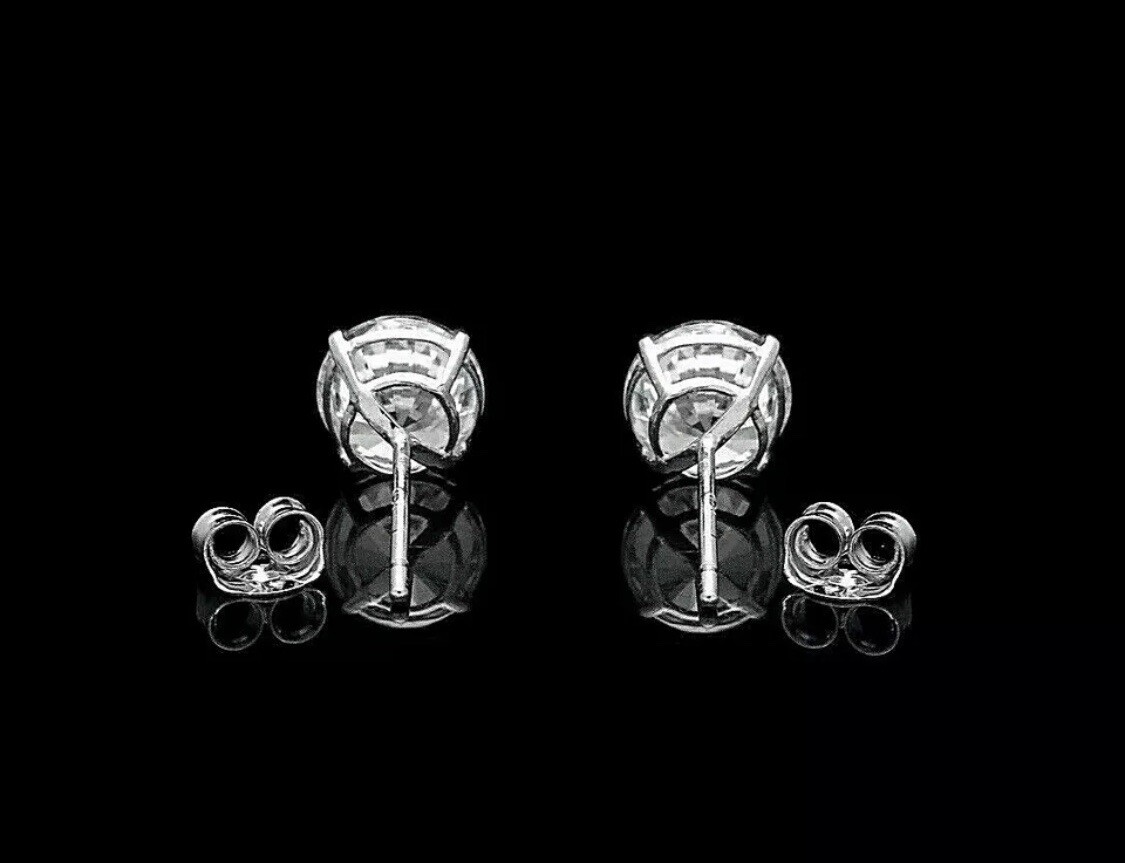 1/2 Ct Round Cut VVS1/D Lab Created Stud Earrings 14k White Gold Push Back 5mm