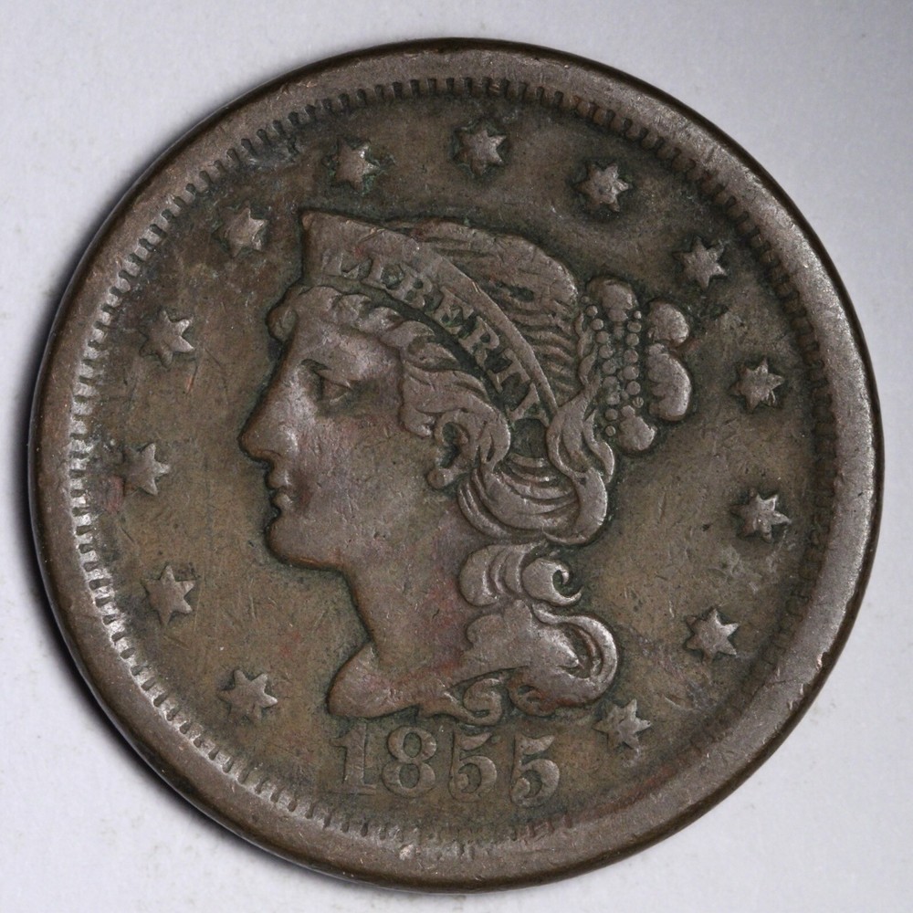 1855 Braided Hair Large Cent CHOICE VF E212 VJCK