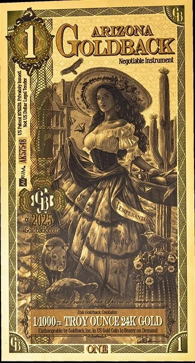 Arizona 1 Goldback Alpha 1/1000 Oz Fine Gold .999 Gold Backs AZ 24k [In-Stock]