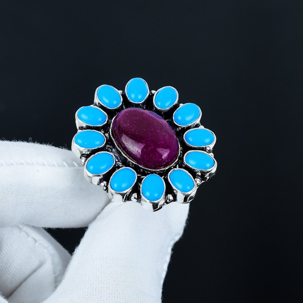 Kashmir Ruby Lab-Created Gemstone Ring Handmade 925 Sterling Silver Jewelry Gift