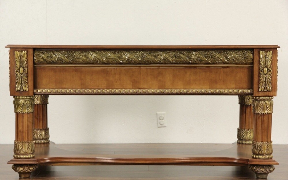 Classical Writing Desk, Carved Cherry & Maple with Dark Gold.