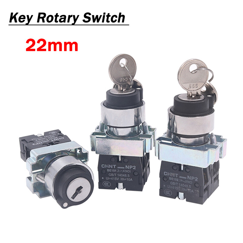22mm Latching 2/3 Position Rotary Switch On/Off Key Switch Locking Security Lock