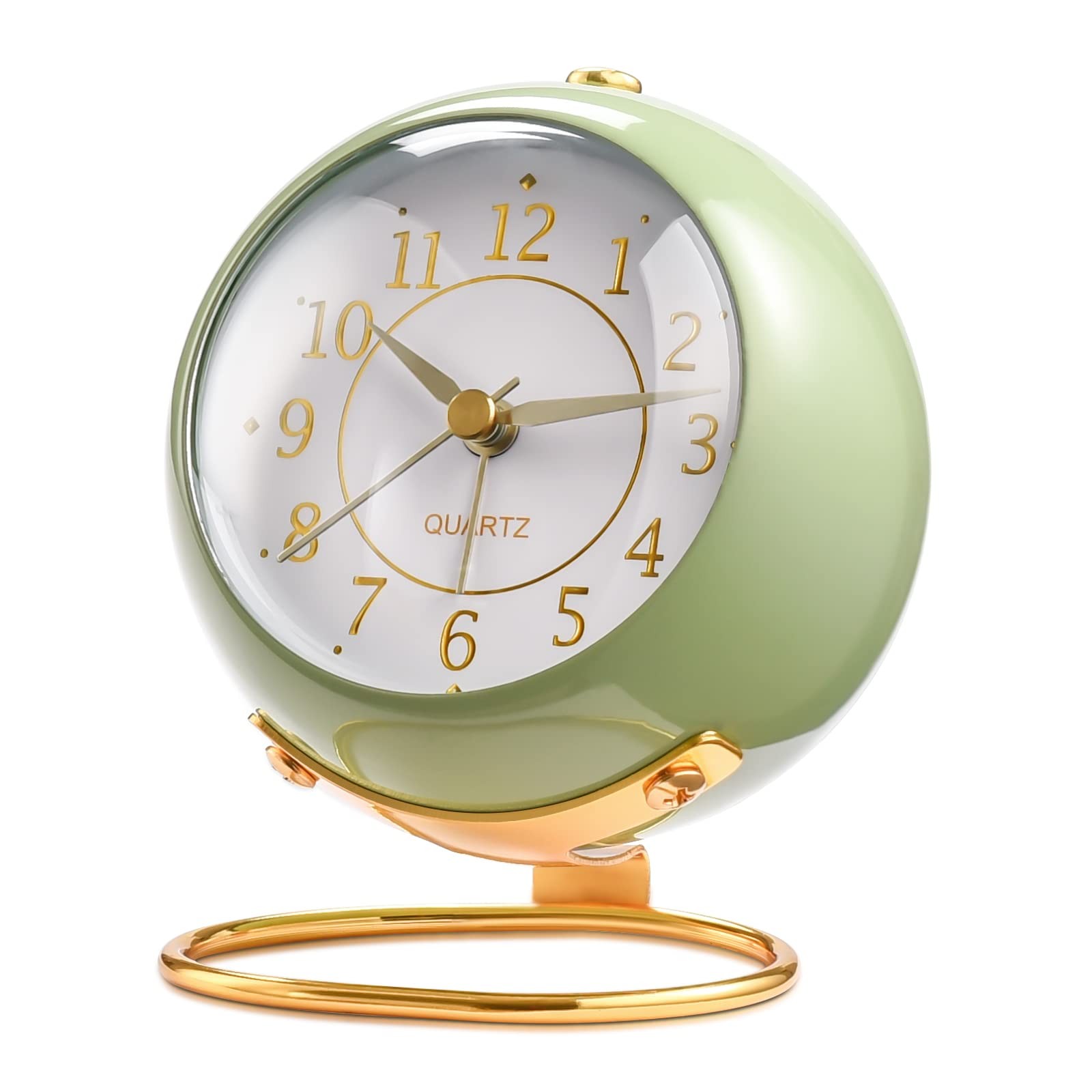 Retro Analog Alarm Clock Silent Non Ticking Night Light Desk Clock Green