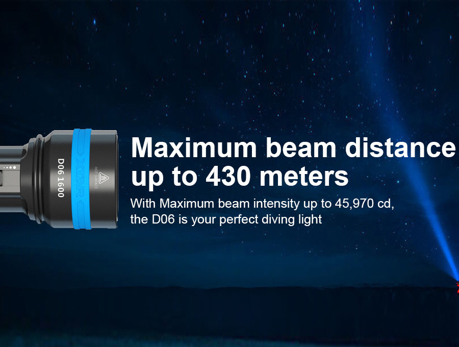 XTAR D06 1600 LED Force Beam Scuba Diving Flashlight Torch