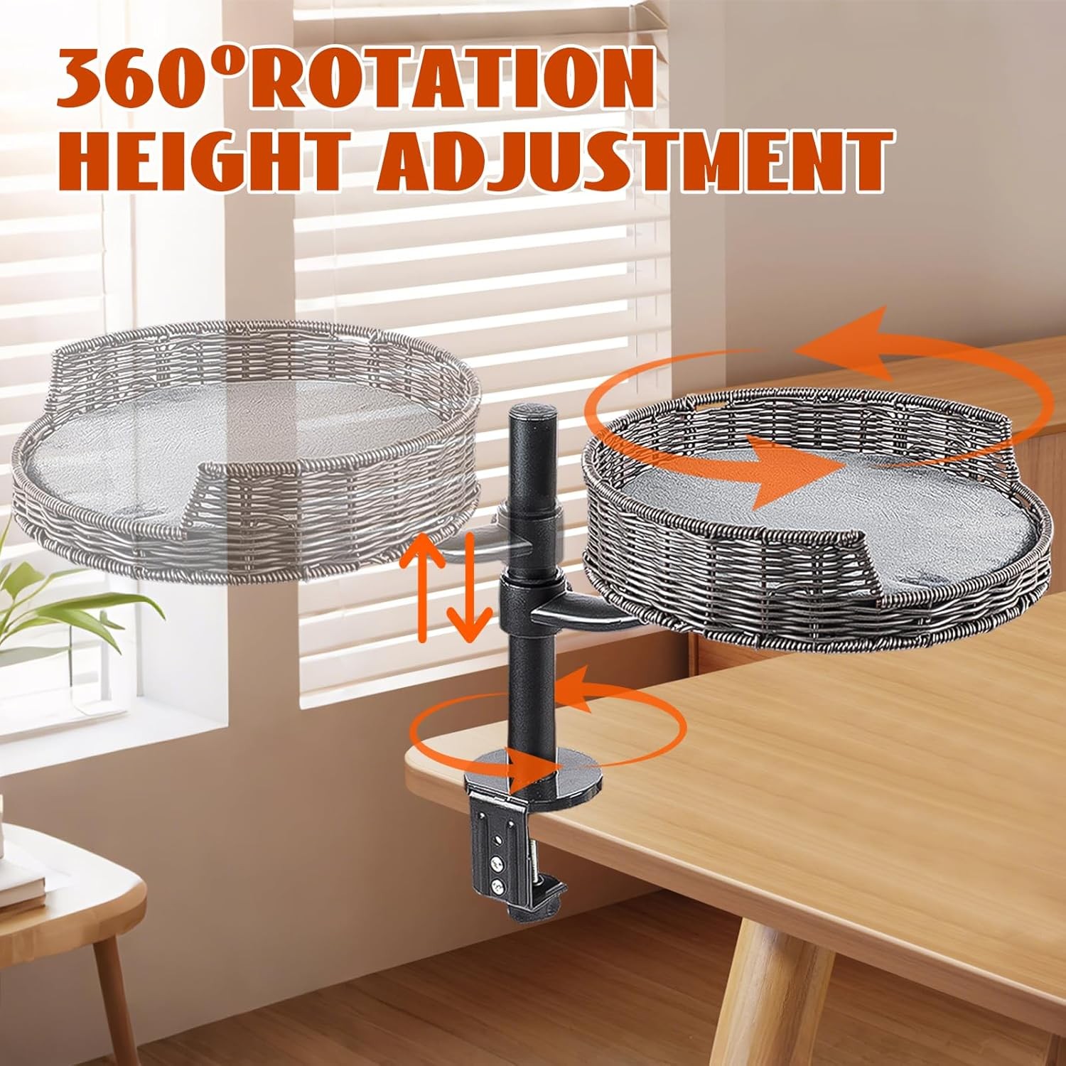 Indoor Elevated Cat Desk Bed Rotation Mounted Perch Adjustable for Office Home