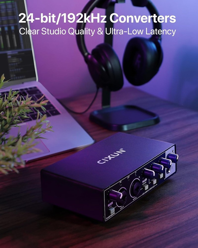 2x2 USB-C Audio Interface for PC/Mac Recording, 24-bit/192kHz Dual TS/XLR Inputs