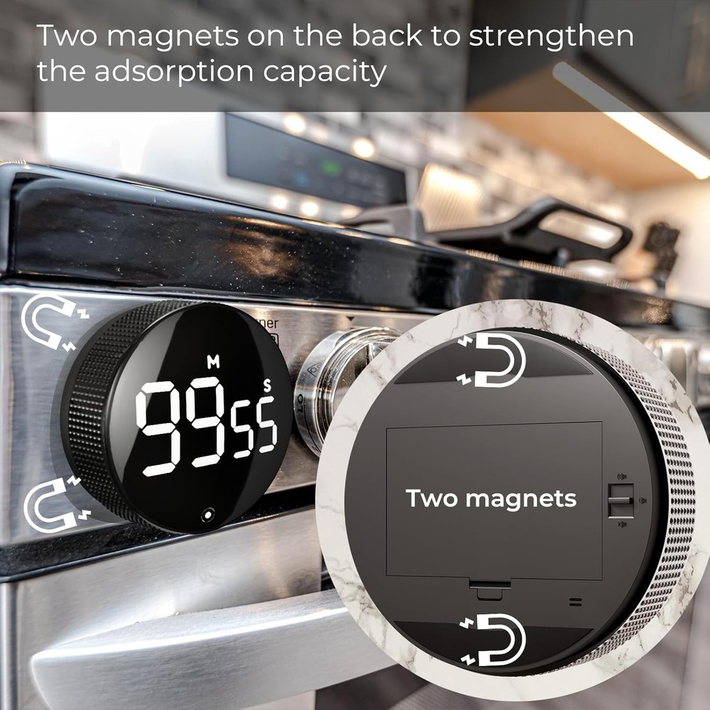 Digital Kitchen Timer Magnetic - Large LED Visual Countdown for Cooking Lab