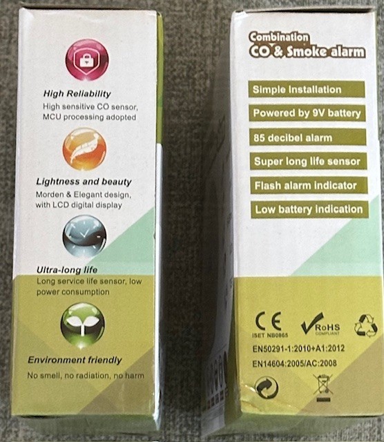 2 Boxes ~ Combination CO & Smoke Alarms, LED Simple Installation