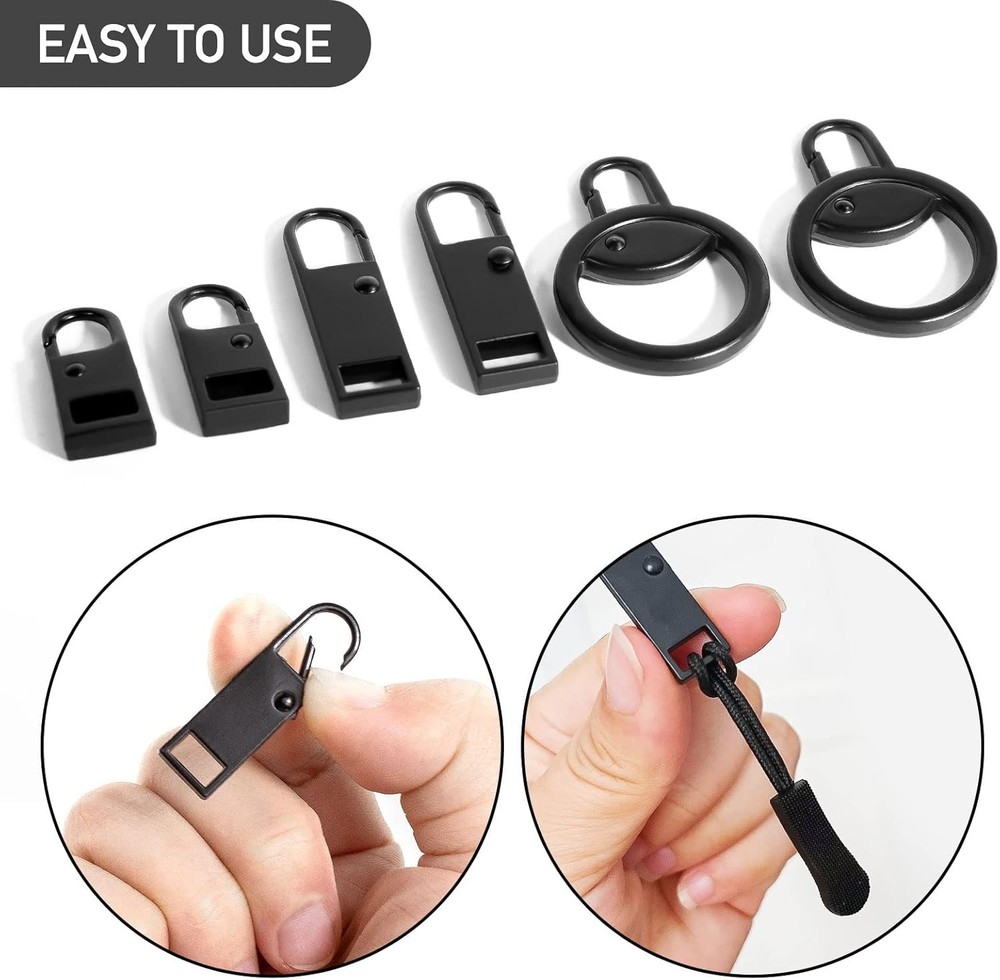 Durable Black Zipper Pull Tab Replacement Kit - Quick, Tool-Free Fix for Bags