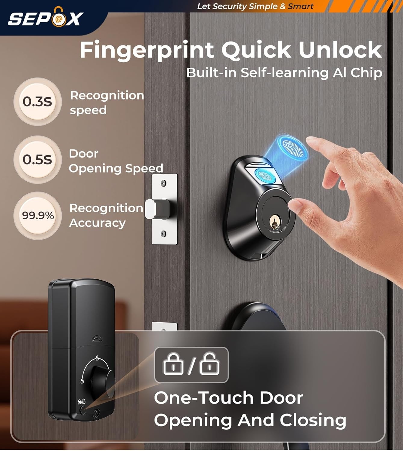 Security Smart Lock Fingerprint Keyless Entry Door Lock Wi-Fi Deadbolt Gateway A