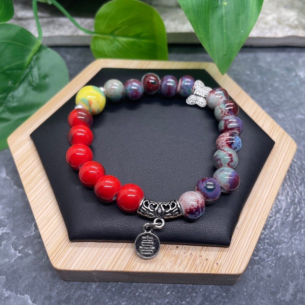 Handmade Ceramic Bead Beaded Stackable 6.25” Plus Stretch Bracelet New B540