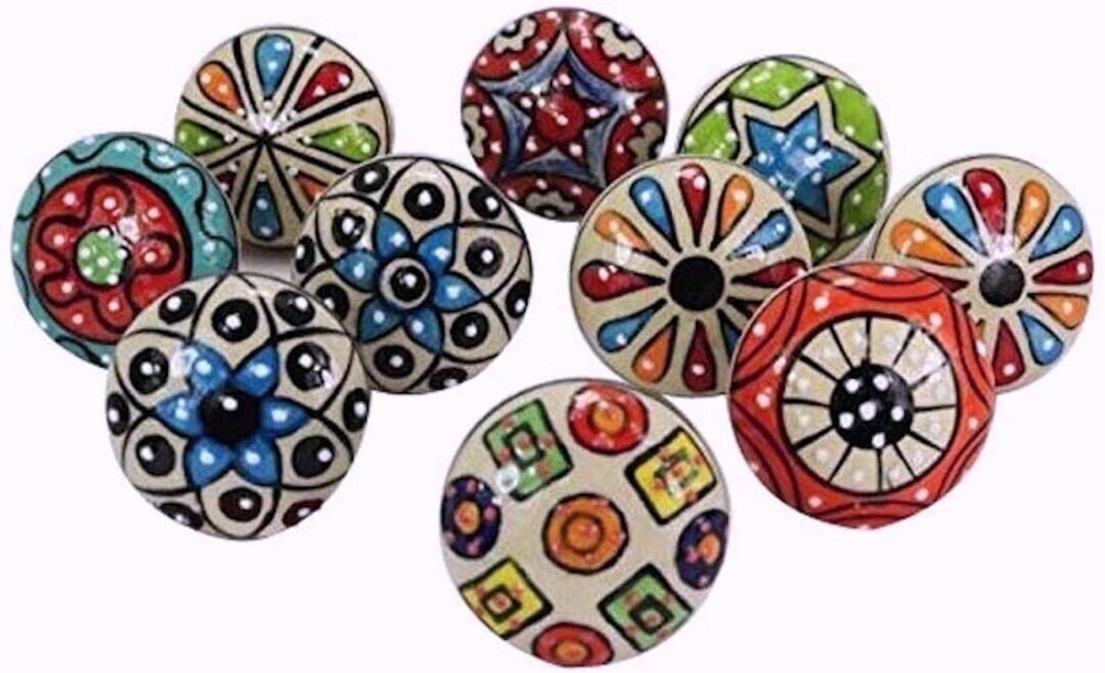 Set 20 Pc Assorted Ceramic Handmade Indian Door Knobs Cabinet Cupboard