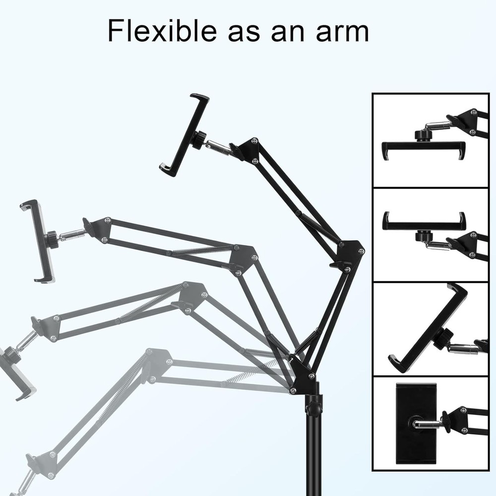 Hands-Free Tablet Floor Stand - Durable Adjustable Holder for Bed and Sofa Use