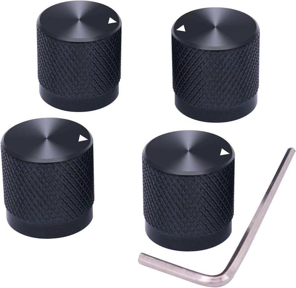 Precision CNC Machined Black Aluminum Knobs for Guitar & Audio Control - 4 Pack