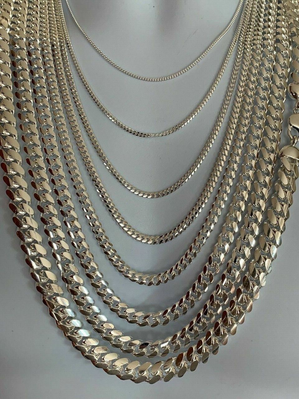 Mens Real Solid 925 Sterling Silver Miami Cuban Chain 2-12mm Heavy Link Necklace