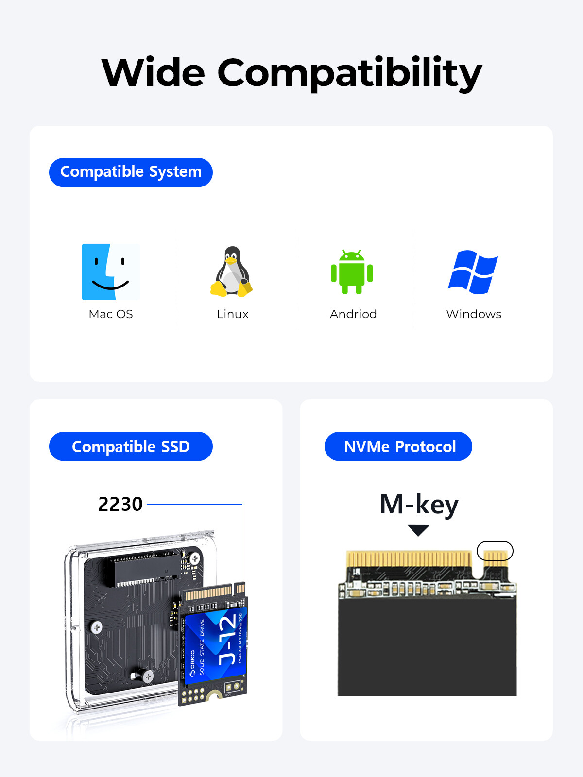 ORICO 2230 M.2 NVMe SSD Enclosure 10Gbps M.2 to USB-C Adapter M.2 Reader ProRes