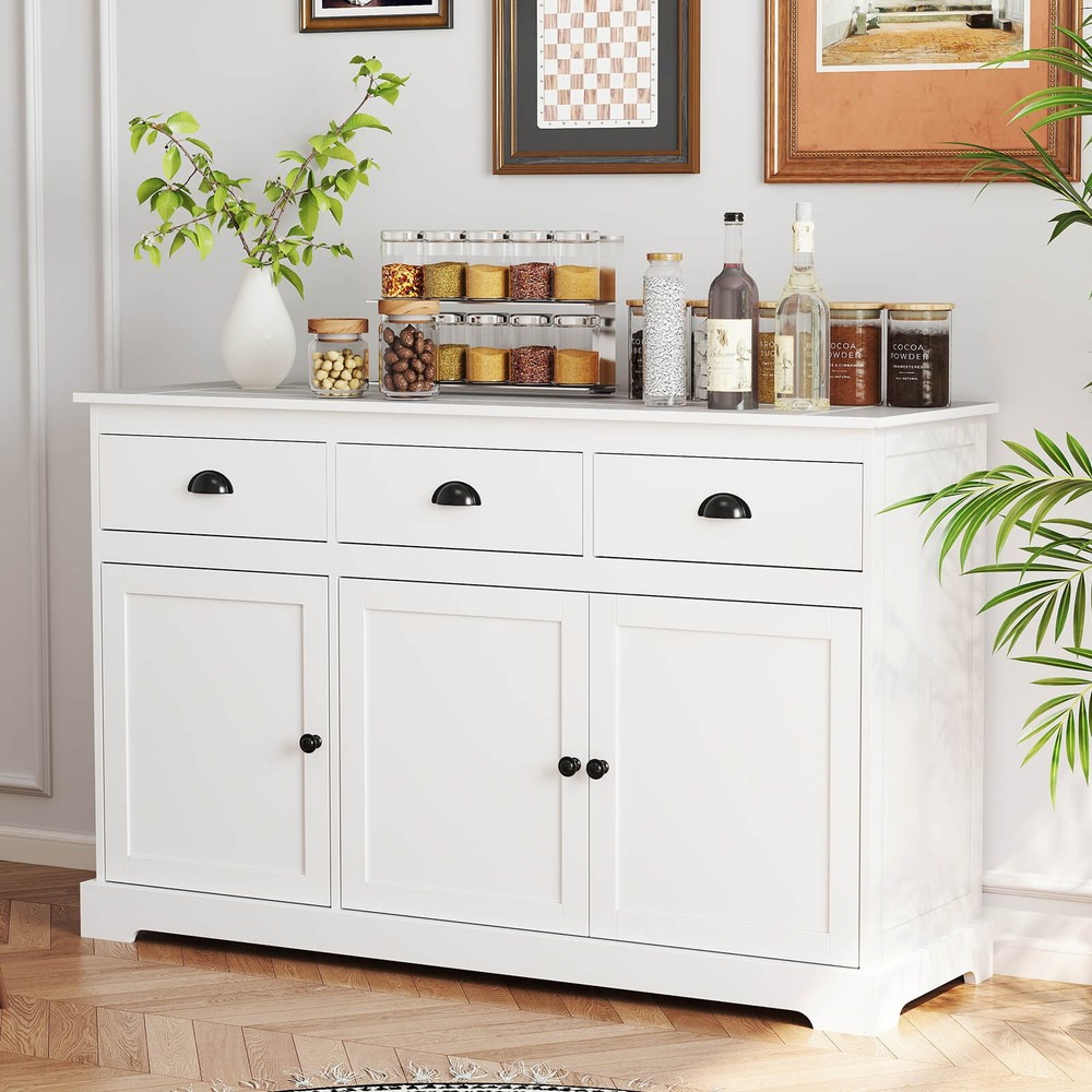3 Drawers Sideboard Buffet Cabinet Console Table Kitchen Storage Cupboard White