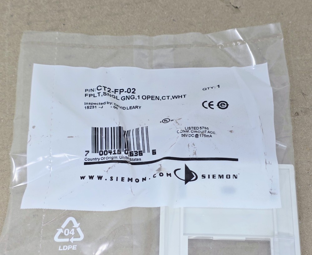 SIEMON CT2-FP-02 White Faceplate