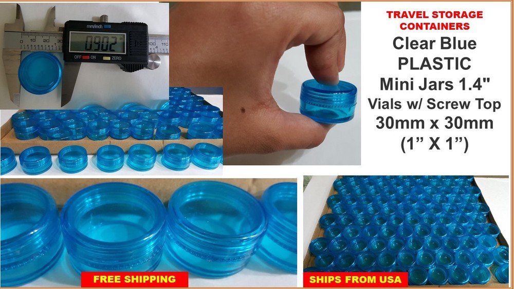(9X) Small Vials Clear Round Storage Container Mini Plastic Jar Bottle 1" Tiny