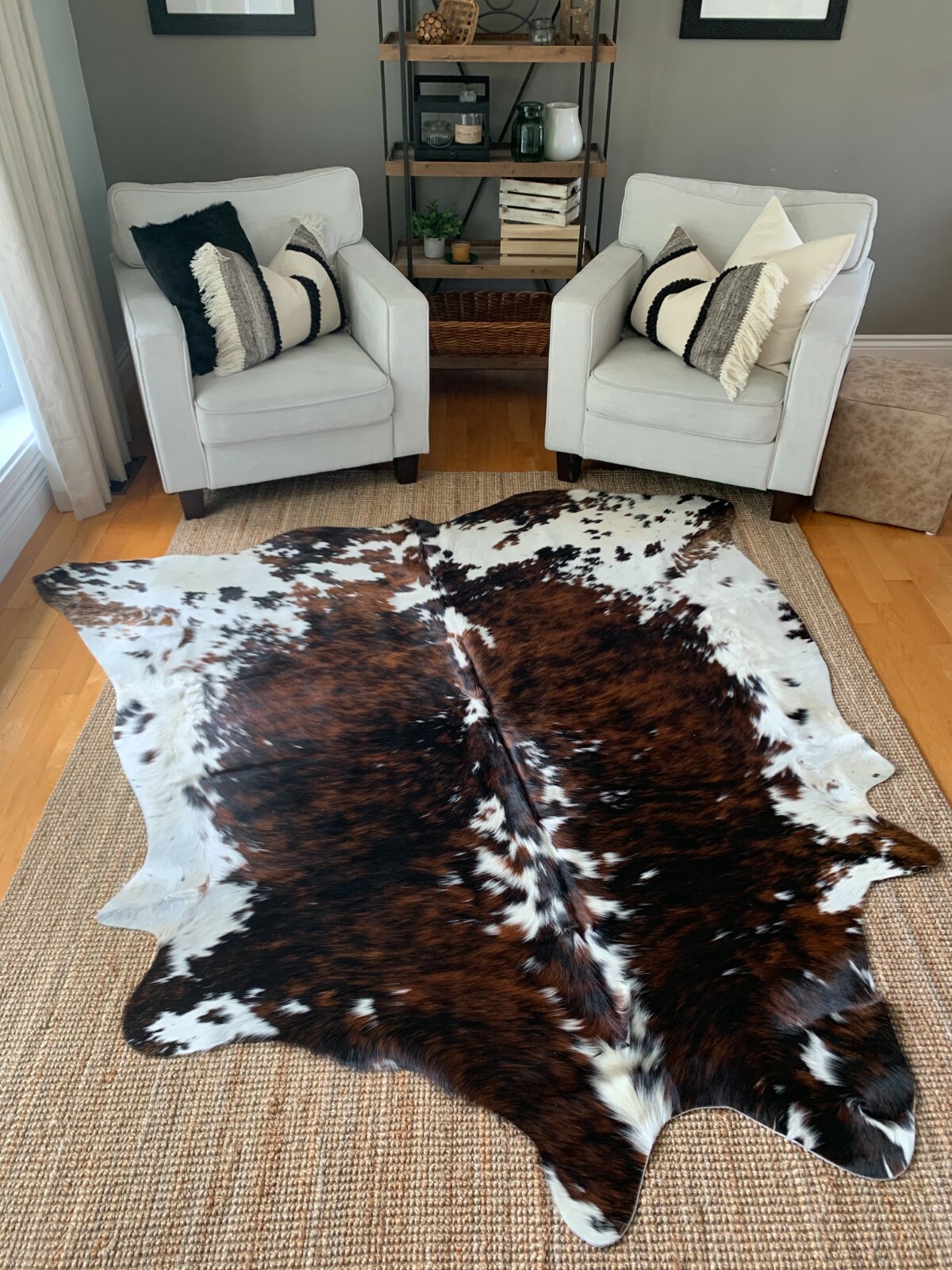 Tricolor Cow Hide Real Skin Leather Rug - Average Size 6X6 feet New Cowhide Rug
