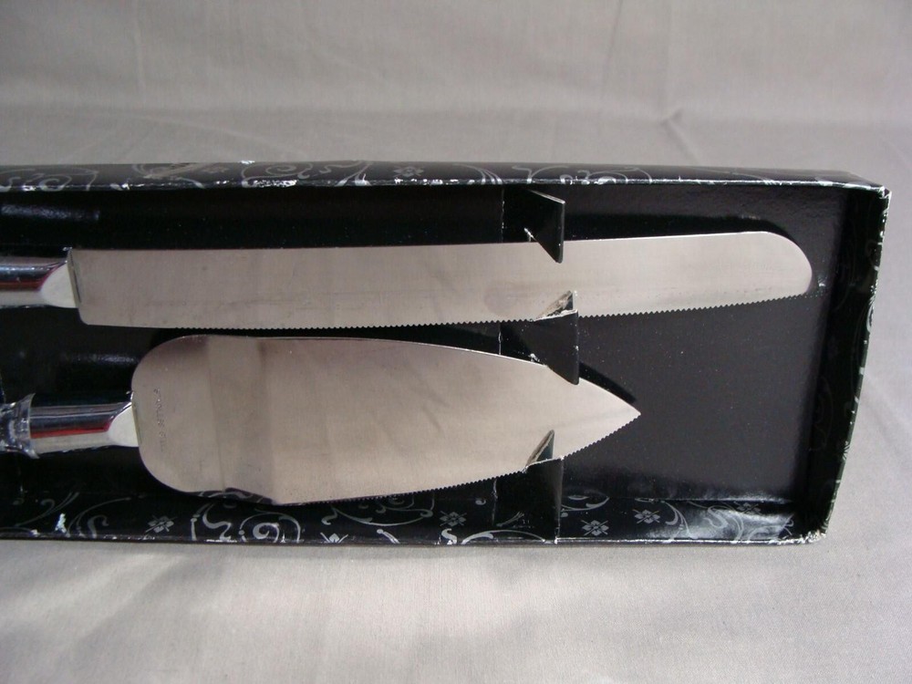1 WEDDING Cake Knife & 1 Cake Server With Clear Handles