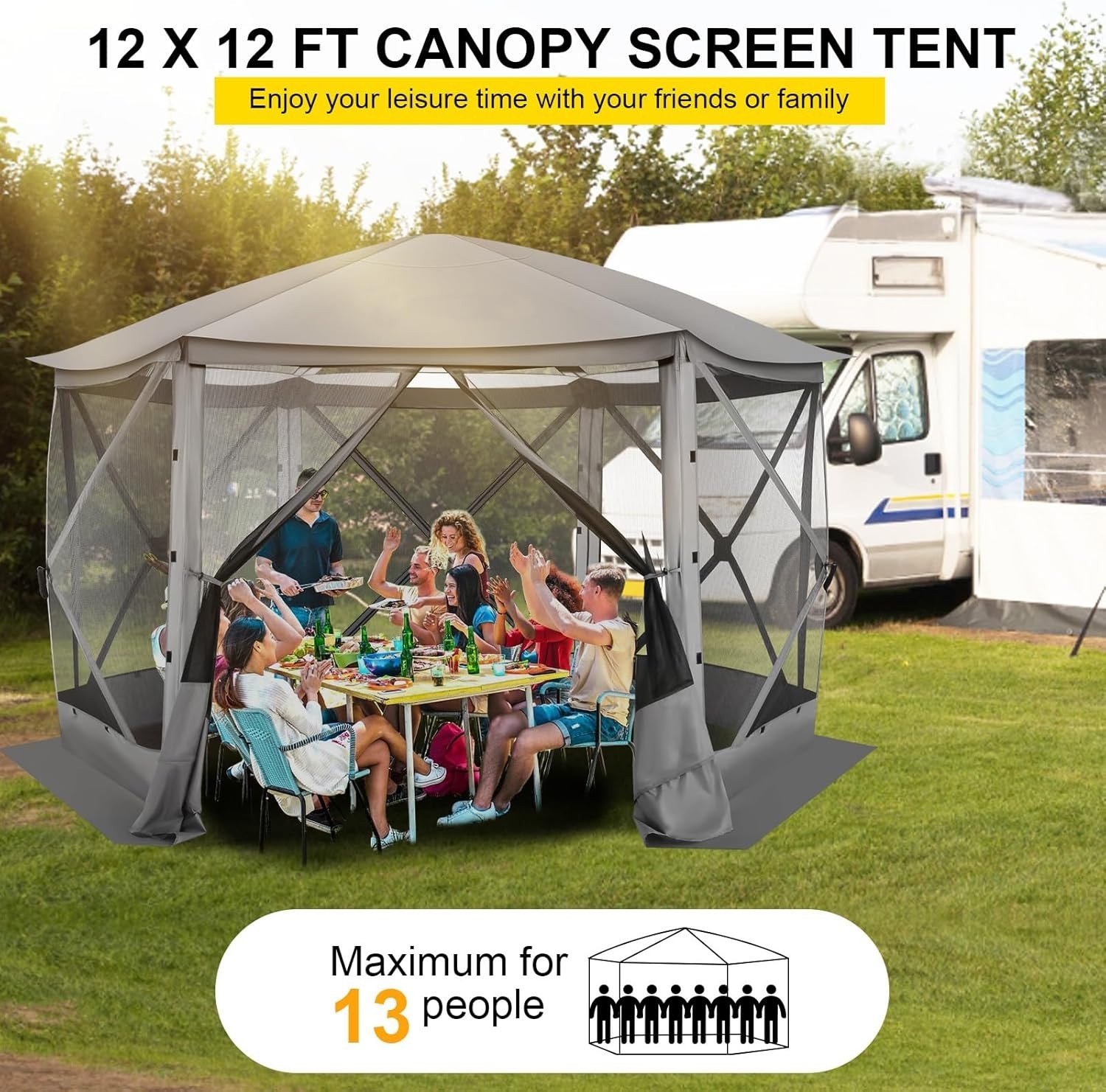 12'x12' Pop up Gazebo Screen Tent Starry Sky Sunshade Screen House for Camping