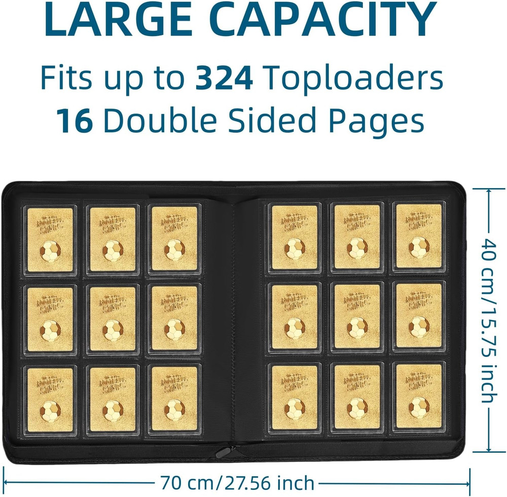 9 Pocket Top Loader Binder for 324 Cards, 18 Double-Sided Pages (Blue)