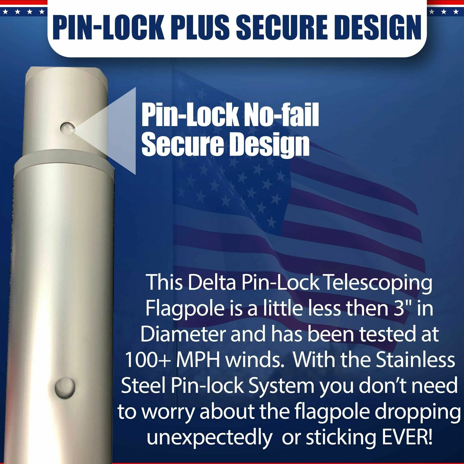 20' & 25' Delta Pin-Lock TELESCOPING Flag pole (Silver)