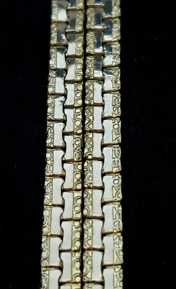 Box Chain Bracelet Gold Tone Etched Design Rectangular 2 Strands 7" Vintage