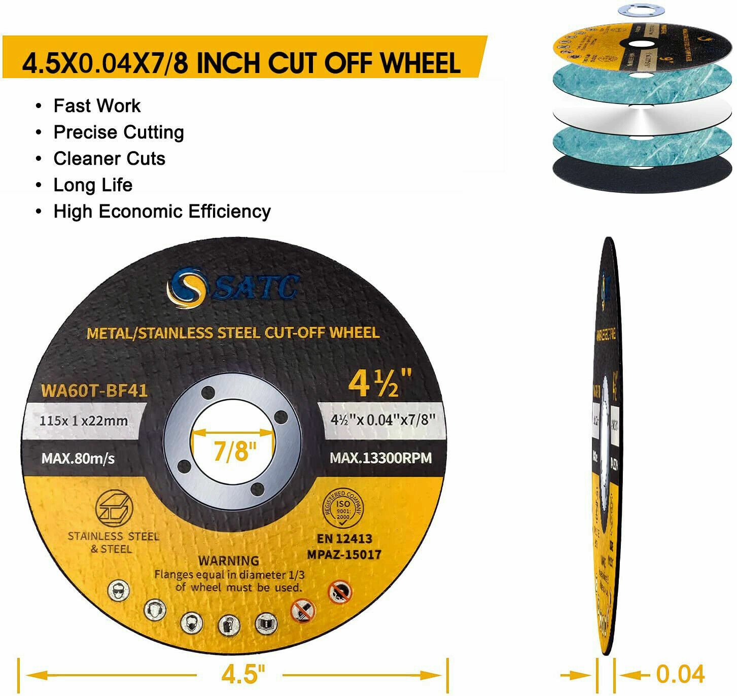 4-1/2" Cutting Disc Ultra Thin Metal 4.5 inch Cut Off Wheels for Angle Grinder