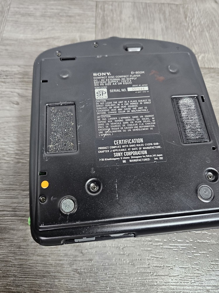 Sony Discman D-802K Portable Compact Car CD Player UNTESTED Unit Only R1