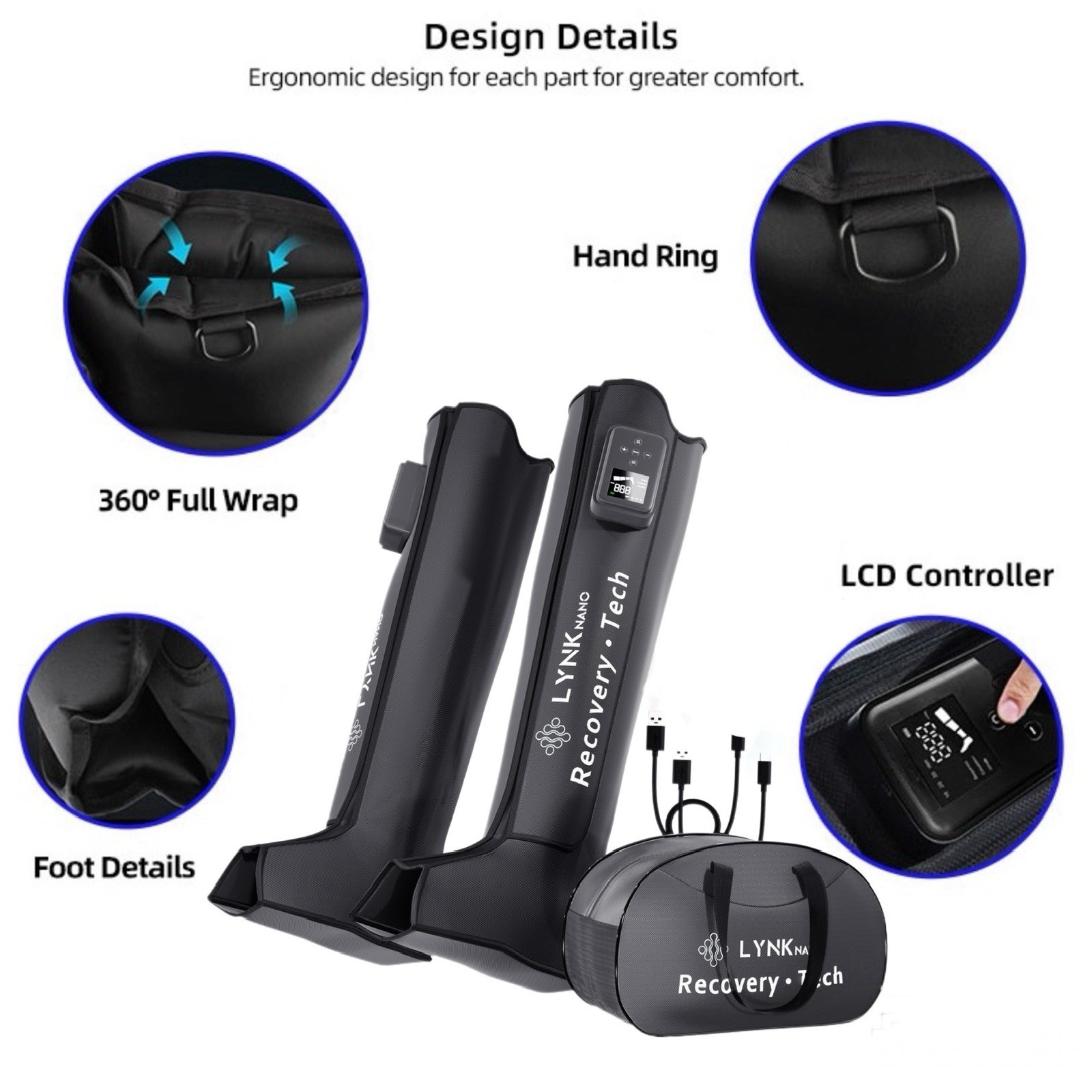 FULL Leg Massager 2 Portable Rechargeable Compression Circulation & Pain Relief