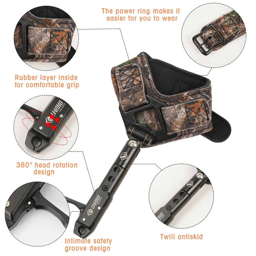 Archery Compound Bow Release Aids Trigger 360° Adjustable Wristband Release A...