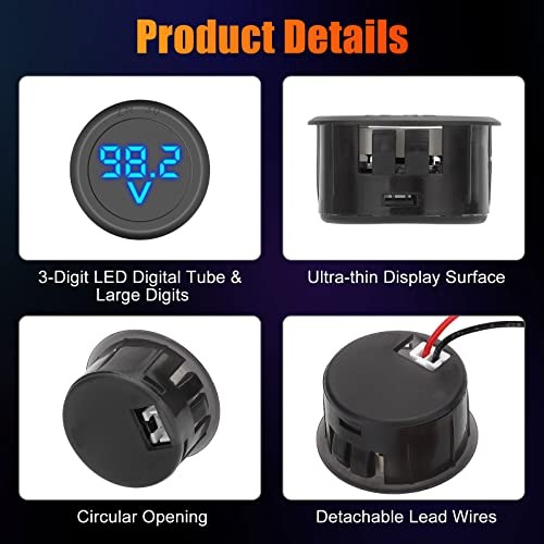 2PCS DC 4–100V LED Digital Display Voltmeter, Round 2 Wire Voltage Gauge