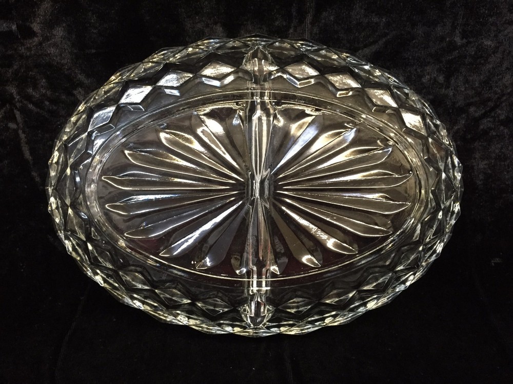 Fostoria Clear American 10" Oval Divided Serving Dish