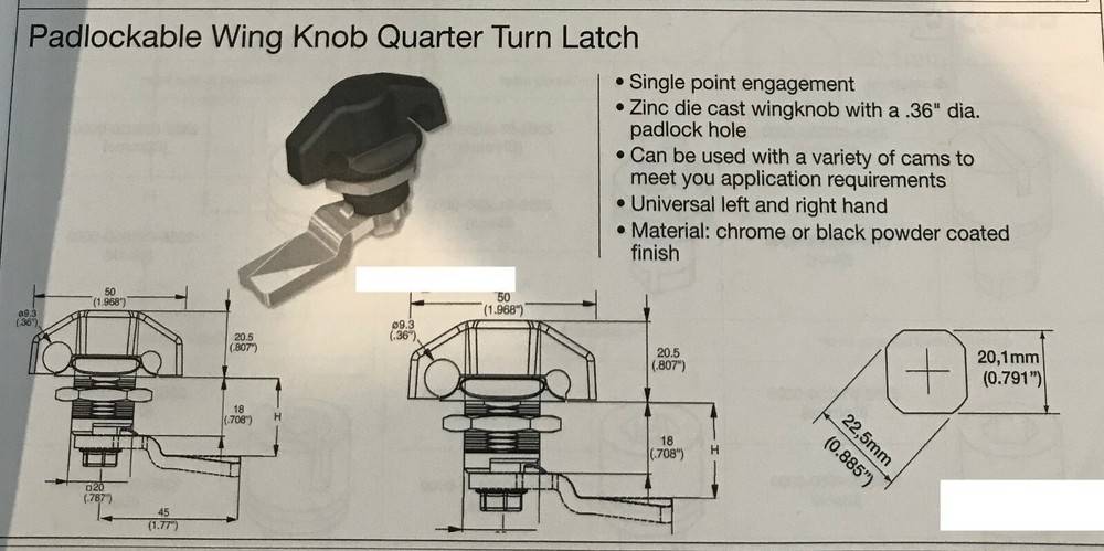 Padlockable Wing Knob Quarter Turn Door Latch for Cummins Generators