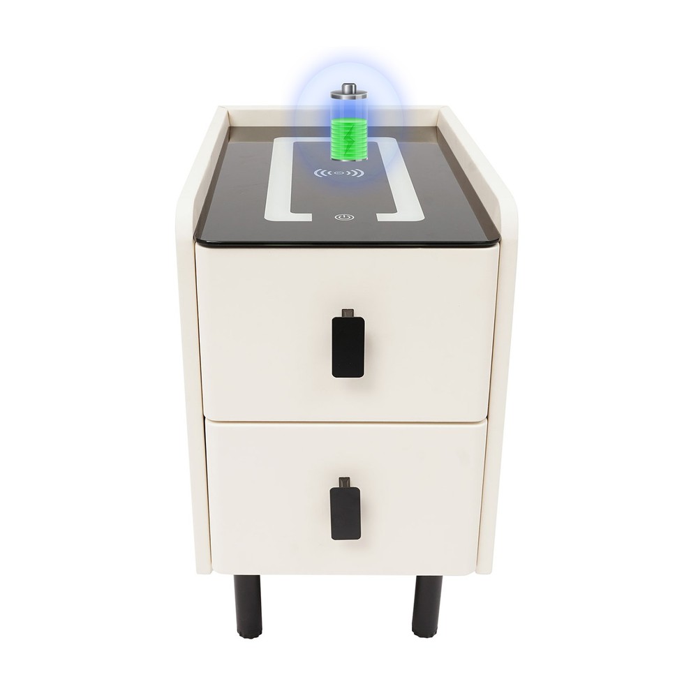 Smart Bedside Table Nightstands with Wireless Charging & LED Light & 2 Drawers