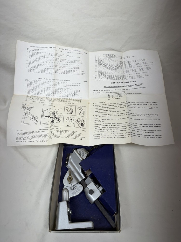 Vintage Drill Bit Sharpening Guide 5B12 Bench Grinder Attachment w/ Box & Manual