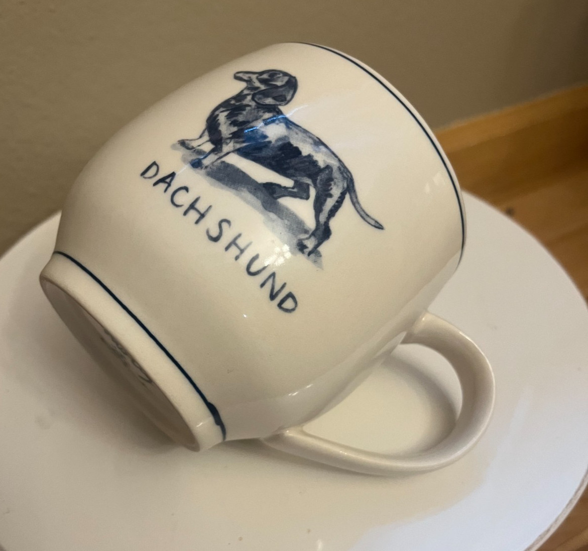 Molly Hatch Anthropologie Dachshund 14oz Coffee Mug Blue Cream Hand Painted