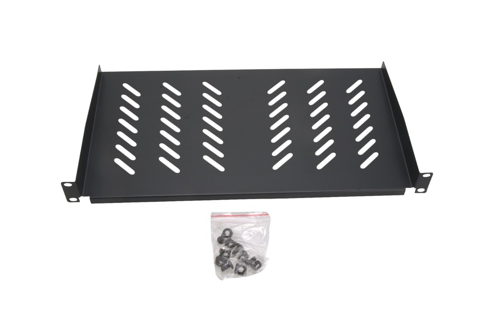 2-Pack - 1U 19” Server Shelf Vented Rack Mounts 10” Deep Tray Storage Set Black