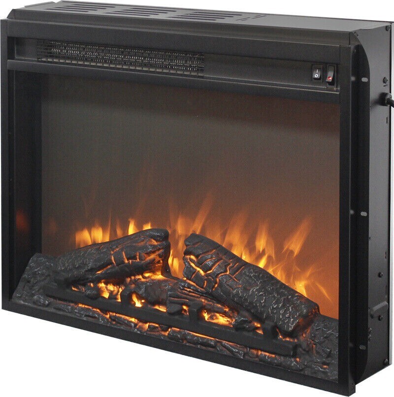 23" Insert Electric Fireplace 2-Button Operation with Log Set & Realistic Flame