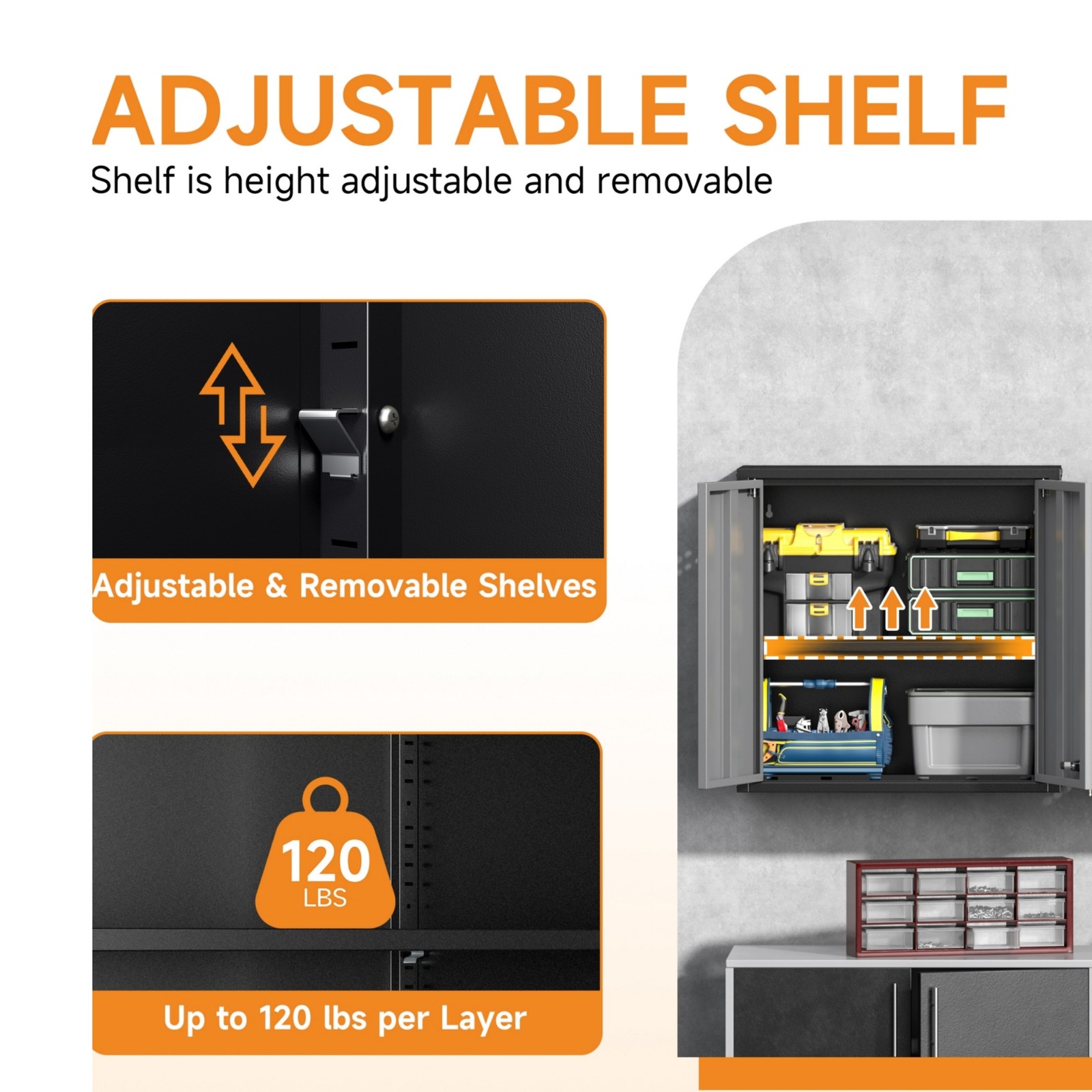 Wall Tool Chest Wall Mounted Tool Box Lockable Tool Storage Cabinet For Garage