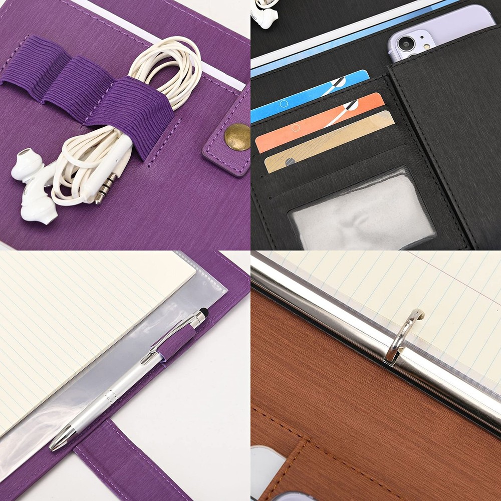Wonderpool A4 PU Leather Portfolio Holder Ring File Document Case with Remova...