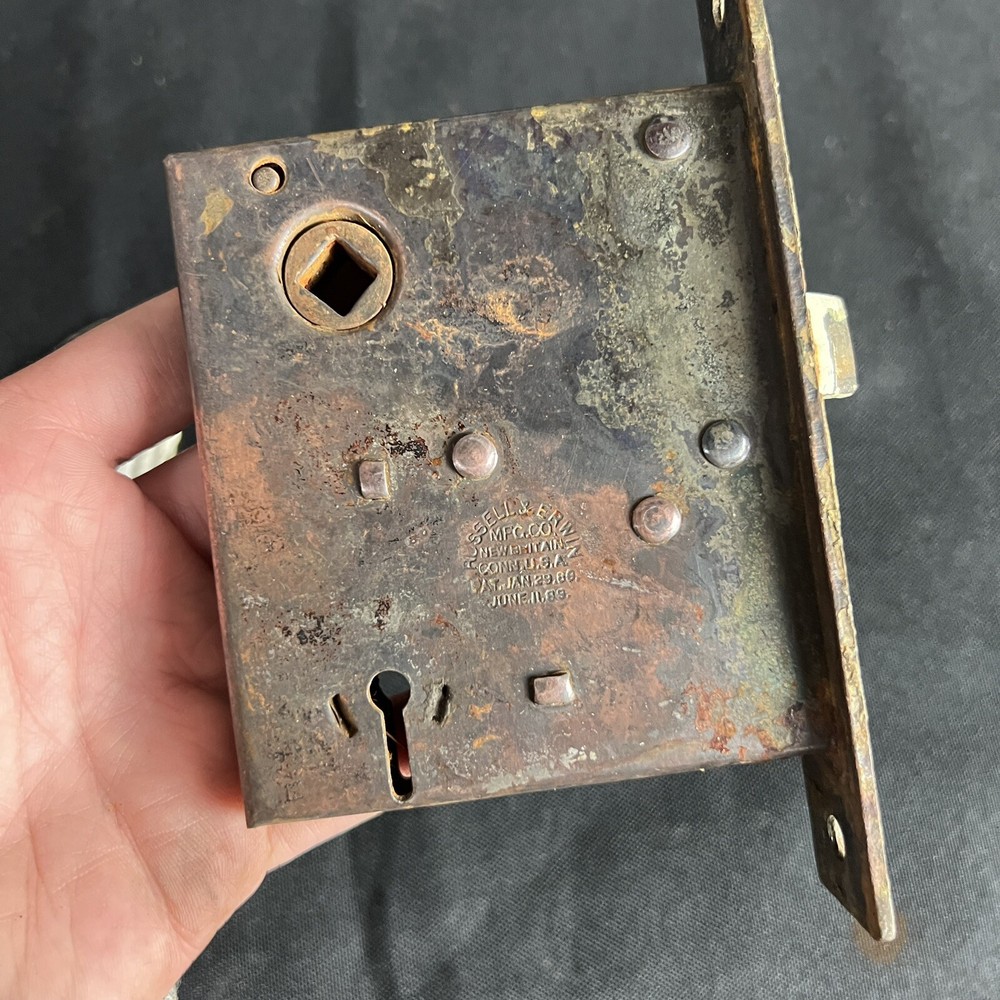 Antique Solid Brass Victorian Gilded Lock Door Knob Lock & Backplate 1900’s