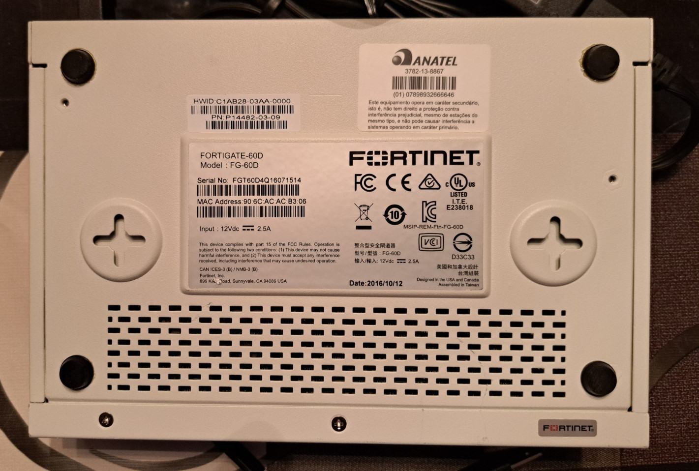 Fortinet Fortigate-60D FG-60D Firewall Security Appliance