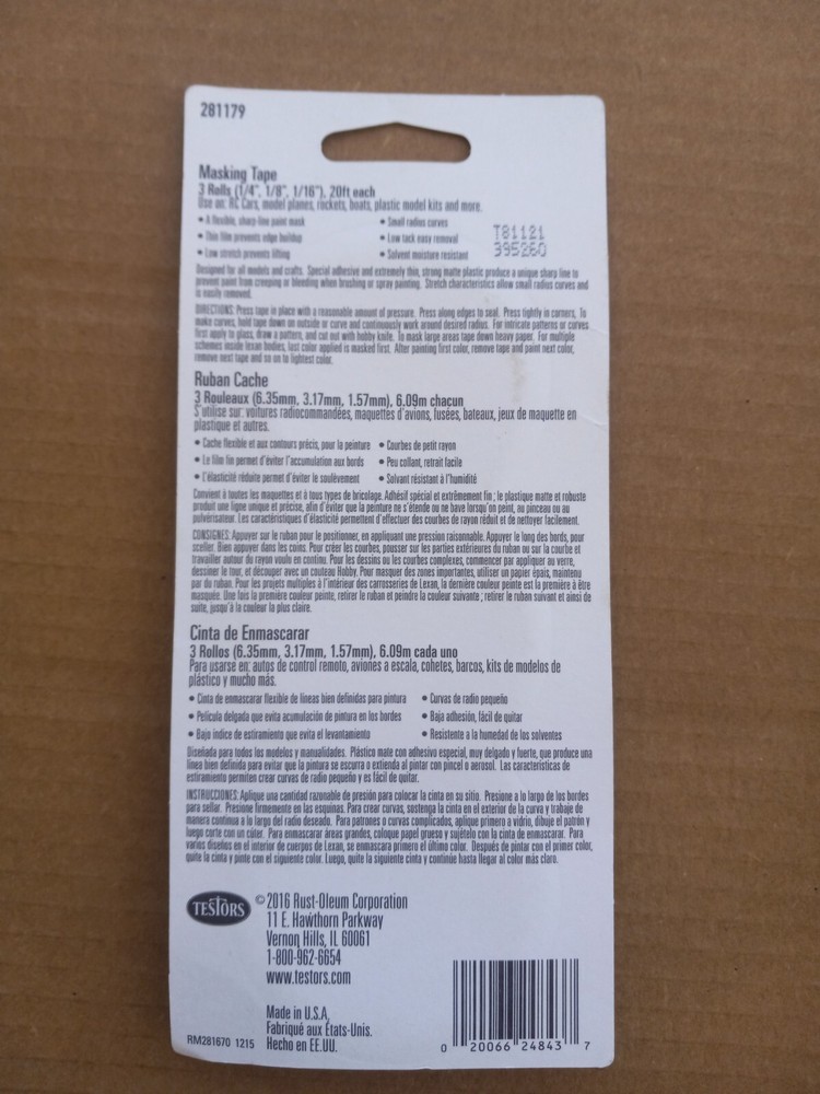 TESTORS MASKING TAPE 3 PACK 60ft TES281179 NEW