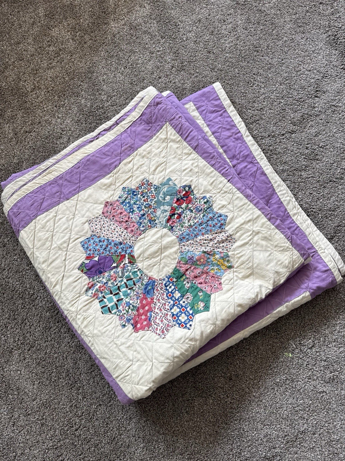 Vintage Dresden Plate Patchwork Quilt Blanket 1940s 1950s Feedsack 89x89