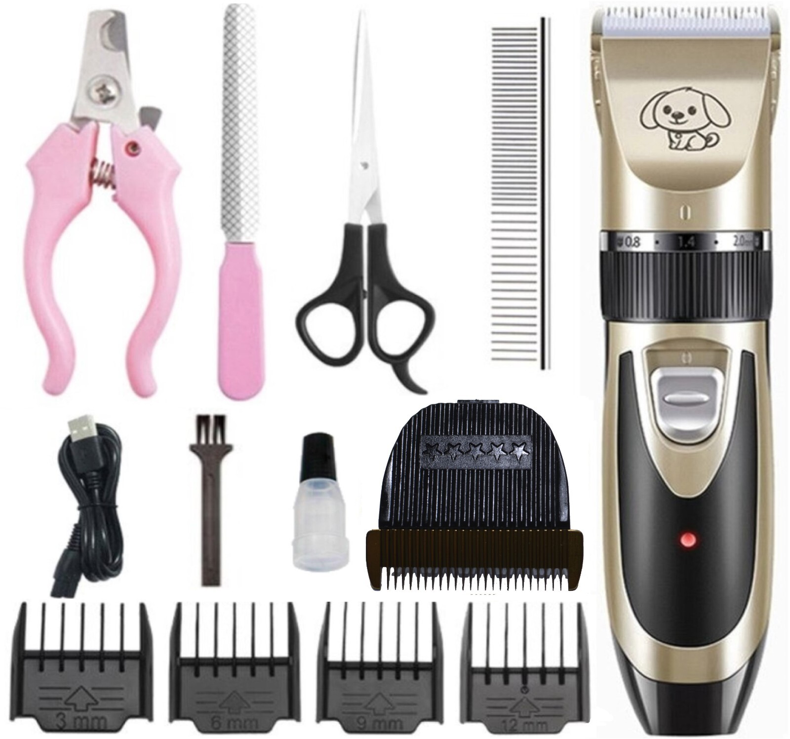 Dog Cat Pet Grooming Kit Rechargeable Cordless Electric Hair Clipper Trimmer Set