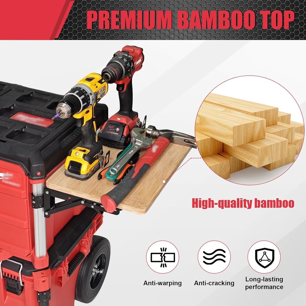 Foldable Bamboo Table Compatible with Milwaukee Packout Toolbox,Work Table Side