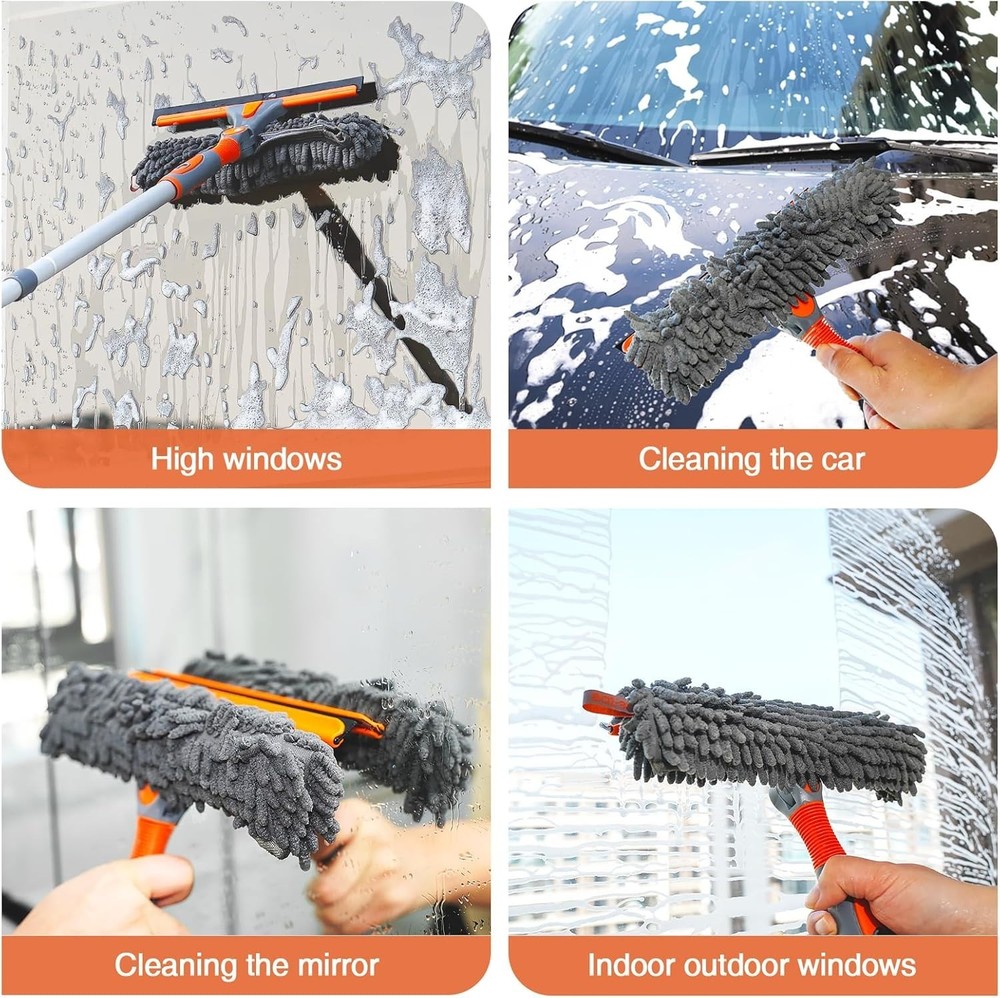 89'' Squeegee Window Cleaner 2 in 1 Rotatable Window Cleaning Tool Kit with Exte